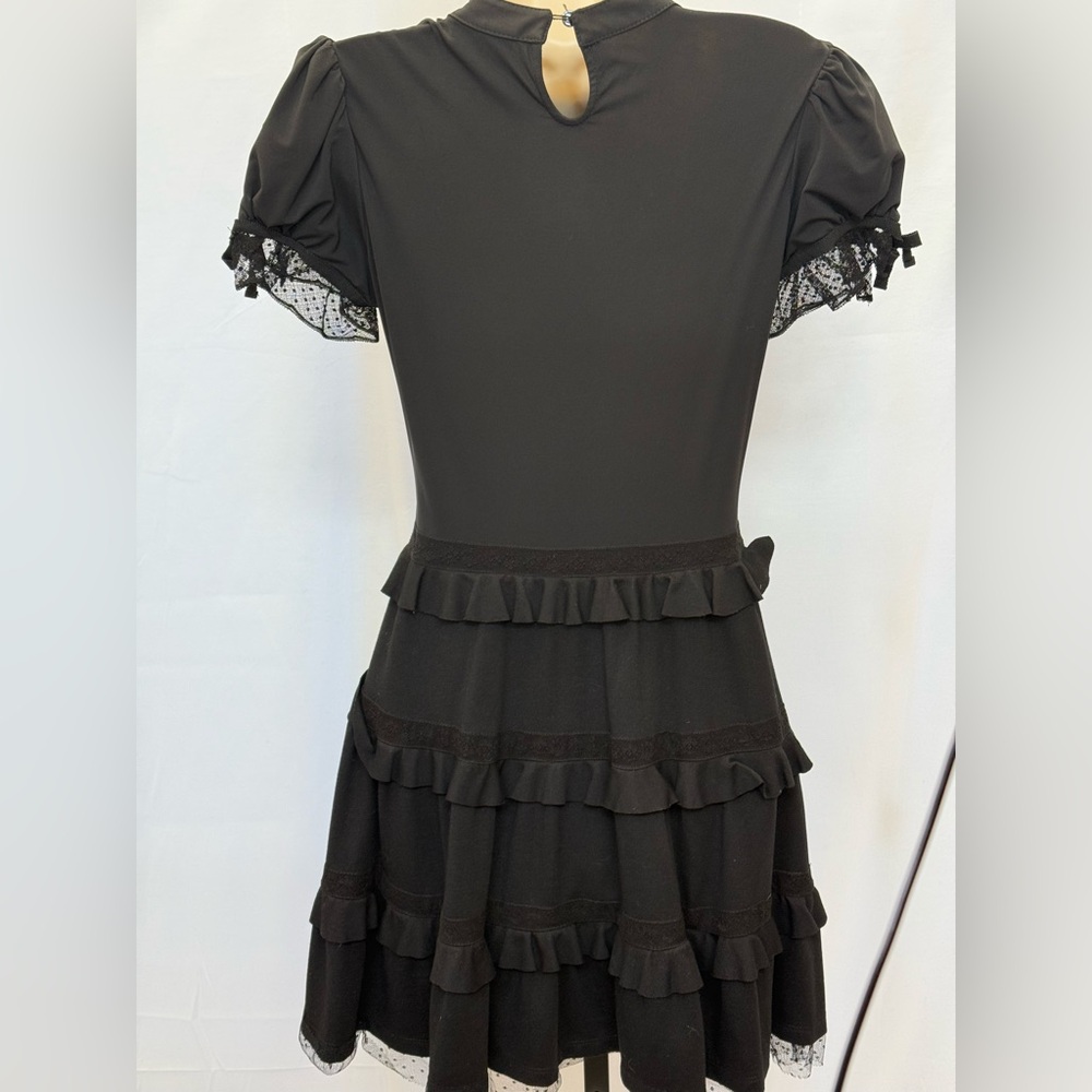 RED Valentino Black Knit Ruffle Cap Sleeve Dresss - Picture 4 of 7